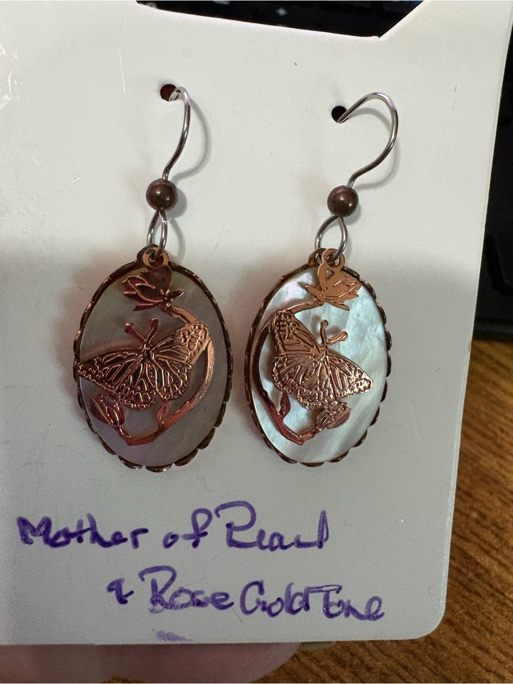 E400 - Mother of Pearl Rose Gold Butterfly Drop Earrings - Women Jewelry